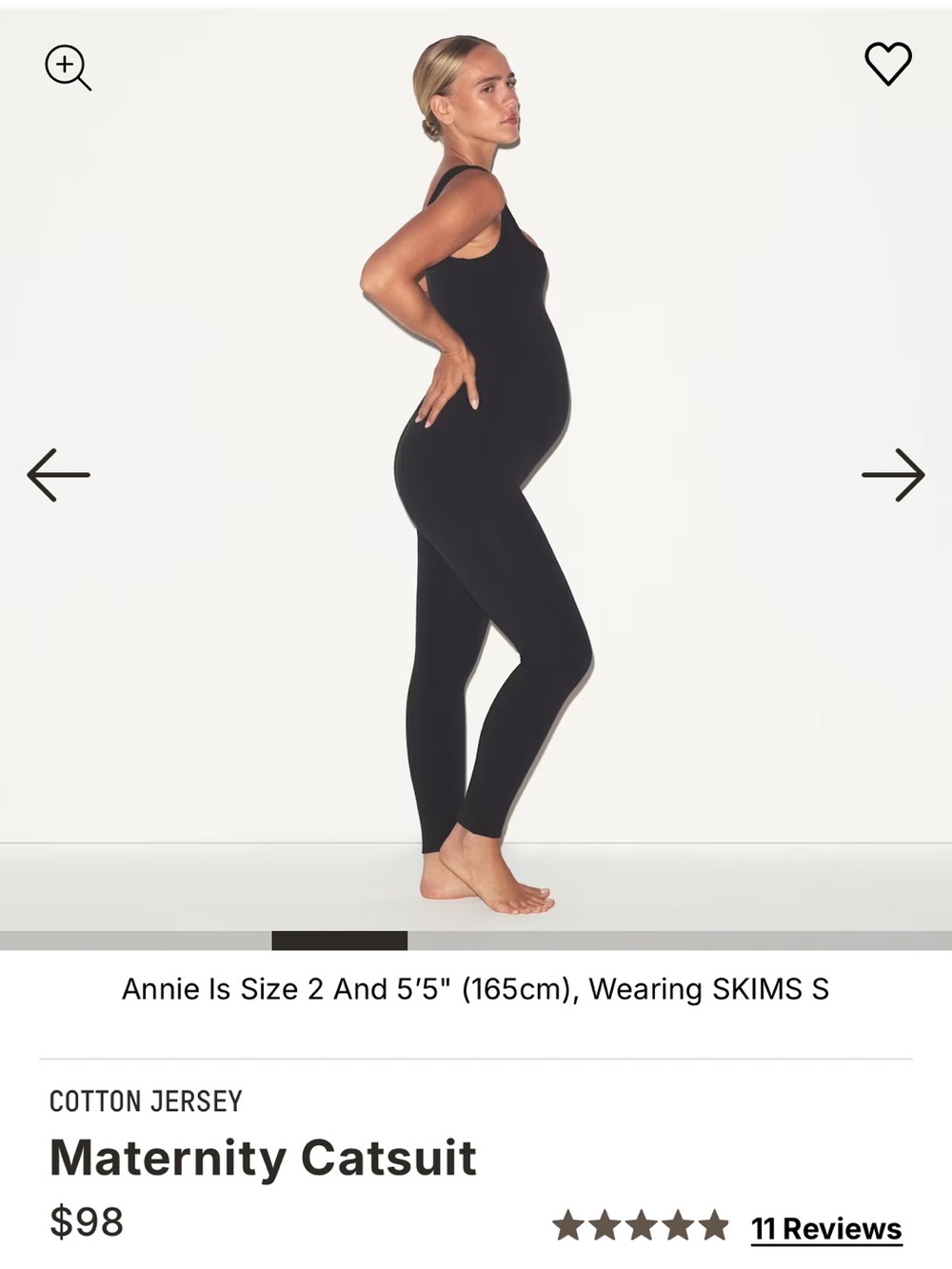 SKIMS COTTON JERSEY Maternity Catsuit Soot Black Dark Grey Small NWT!!